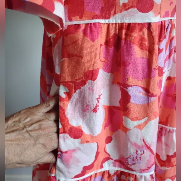 Vince Camuto Linen Blend Tropical Print Pink Orange Floral Easy Dress Size 4 - Picture 6 of 16